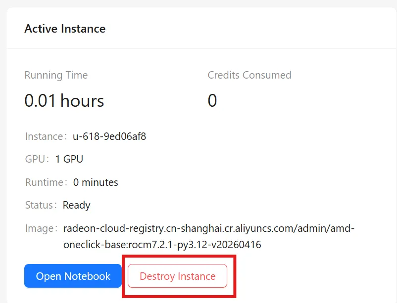 The Destroy Instance button