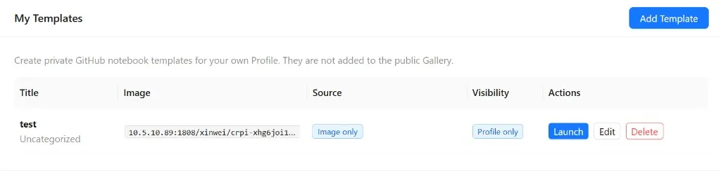 The Launch button on a template row