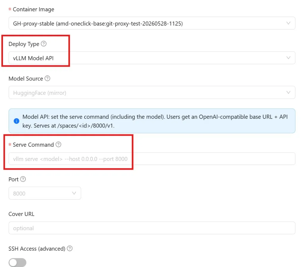 The dedicated model API template form