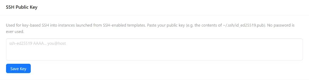 Adding an SSH public key in Profile